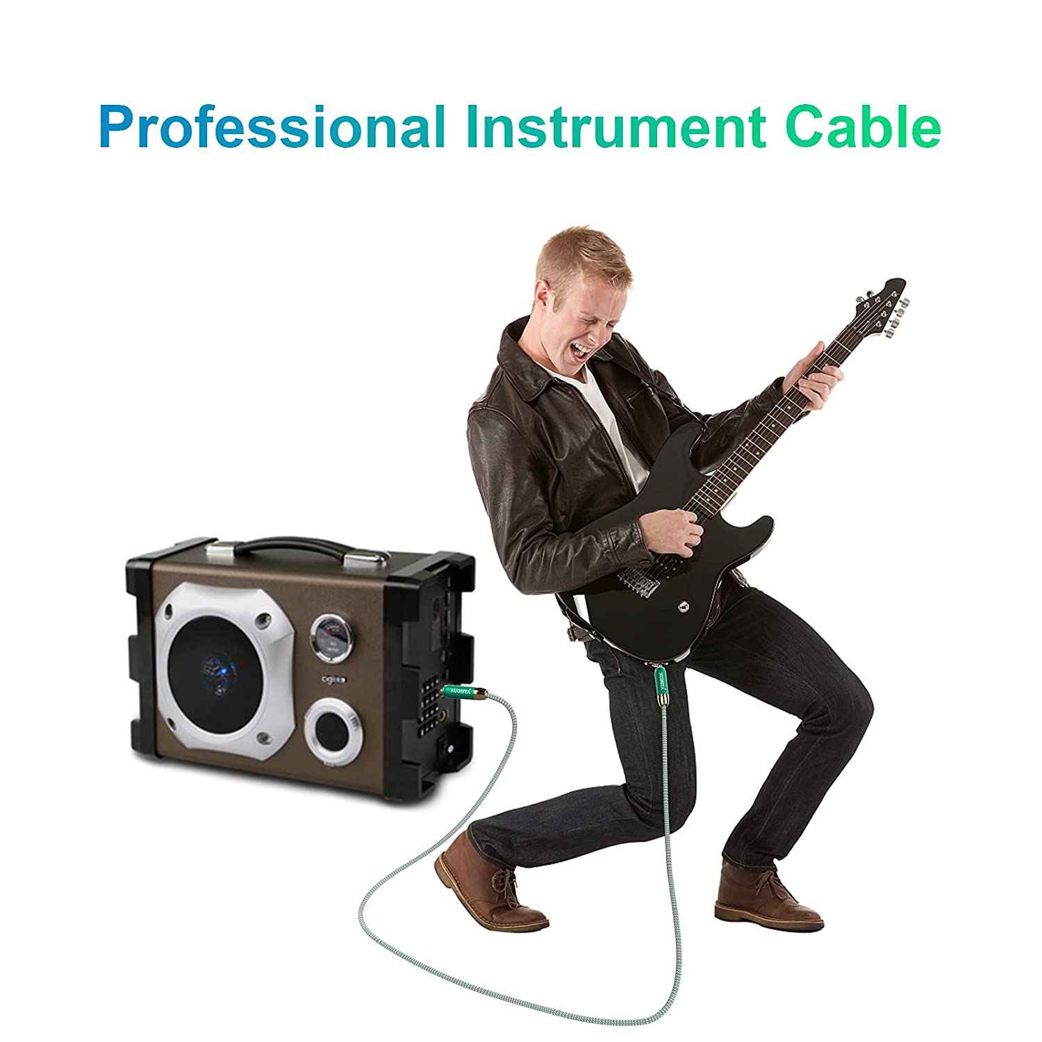 1/4 Inch Electric Instrument Cable Bass AMP Cord for Electric Guitar Bass Guitar Electric Mandolin Pro Audio Braided Tweed 24K Gold Plated Plug